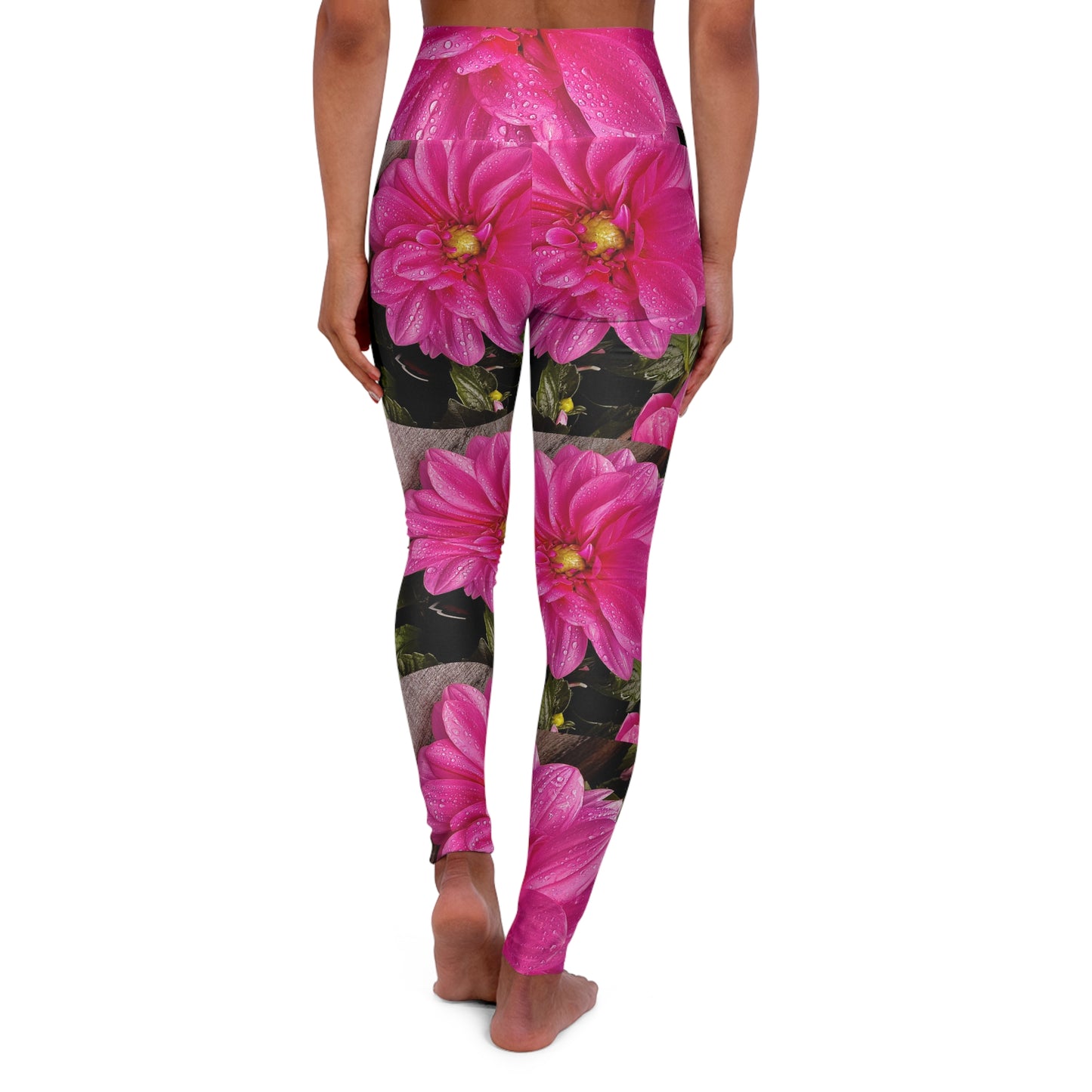 High Waisted Floral Yoga Leggings, Pint Floral Tight Yoga