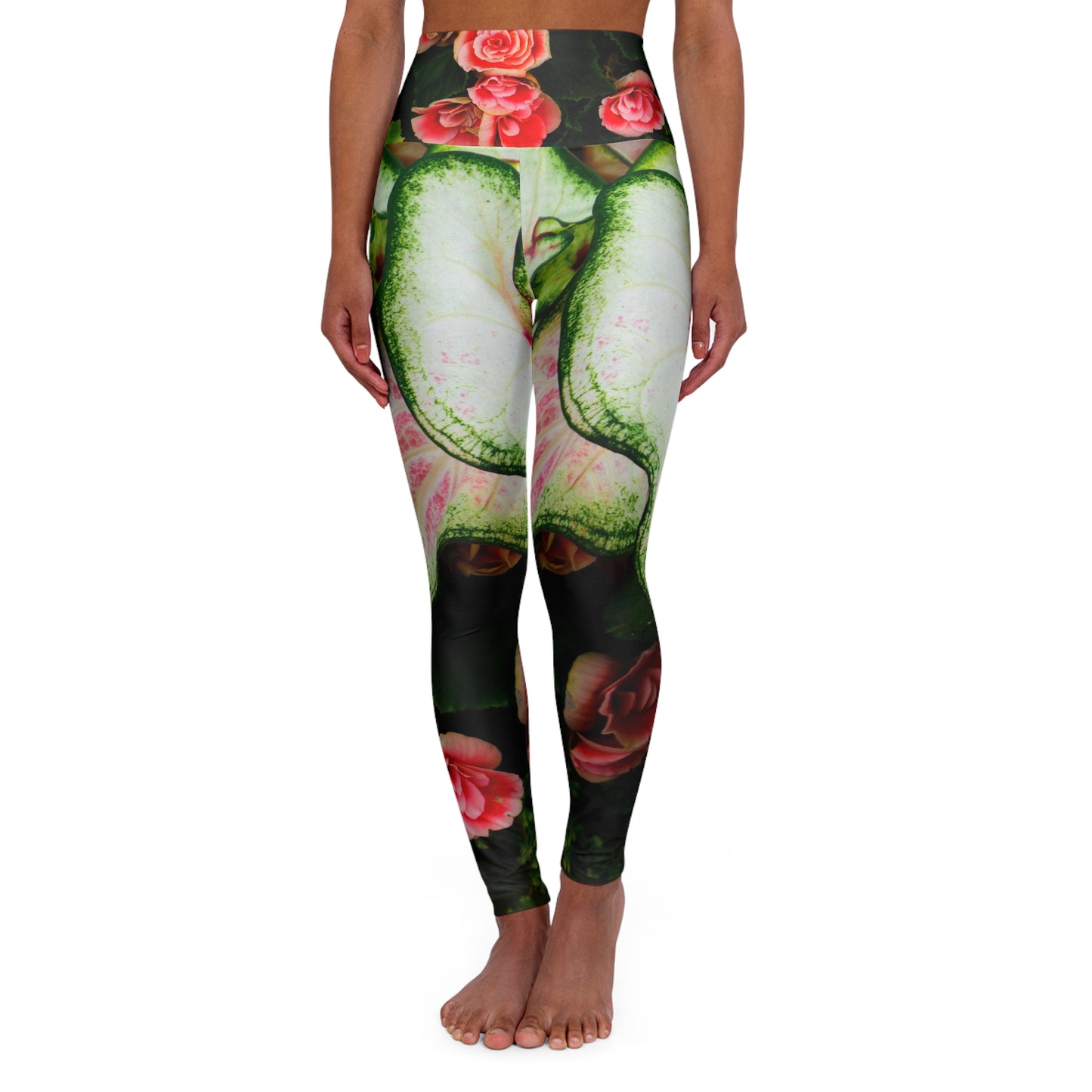 Red Rose Floral Yoga Leggings | High Waisted