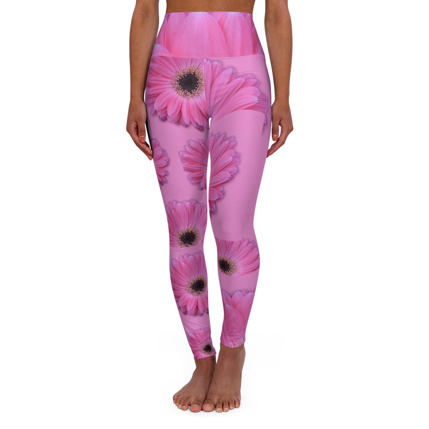 Pink Gerber Daisy High Waisted Yoga Leggings