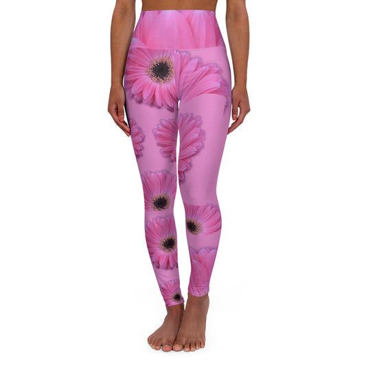 Pink Gerber Daisy High Waisted Yoga Leggings