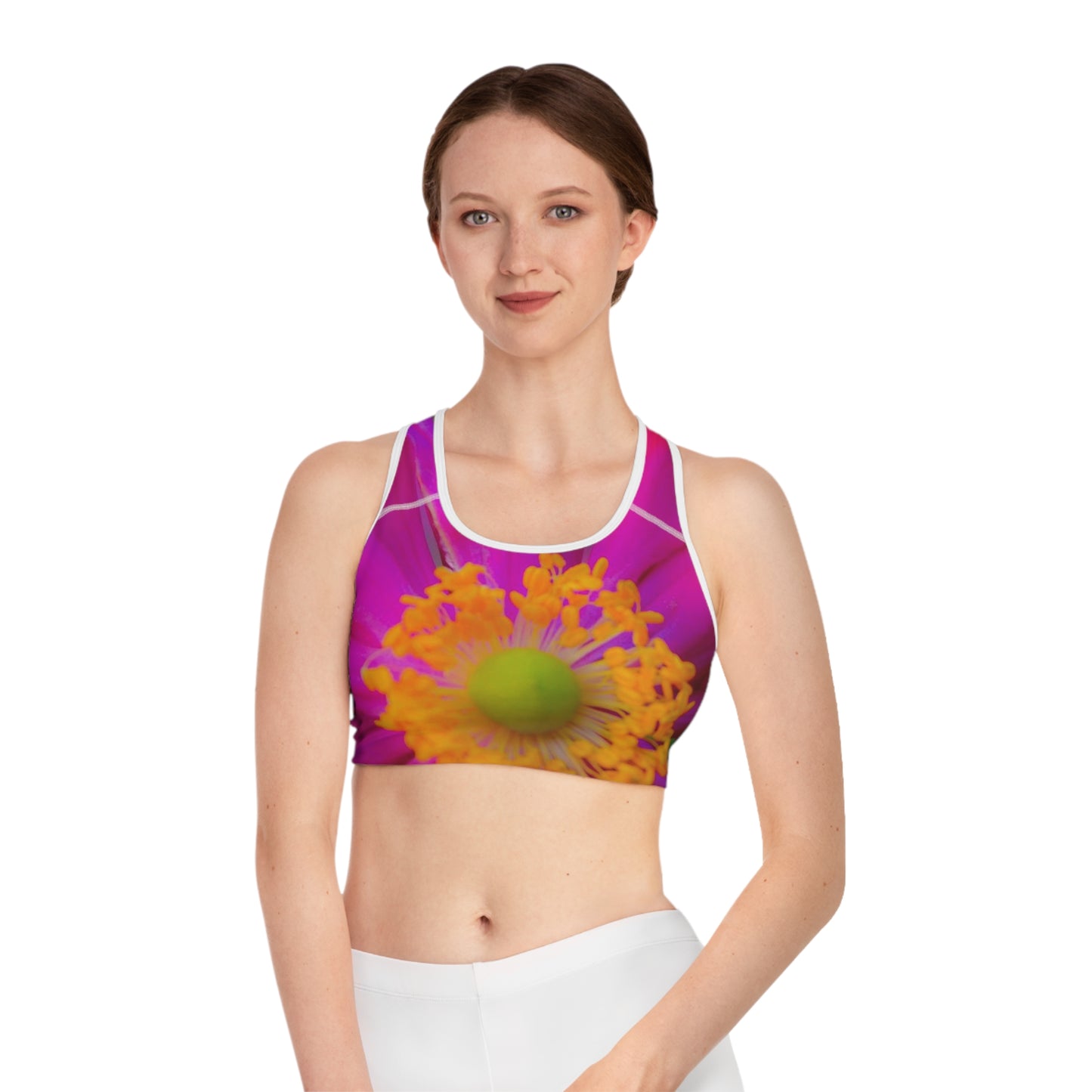 Pink Floral Sports Bra, Women's Yoga Fitness Bra