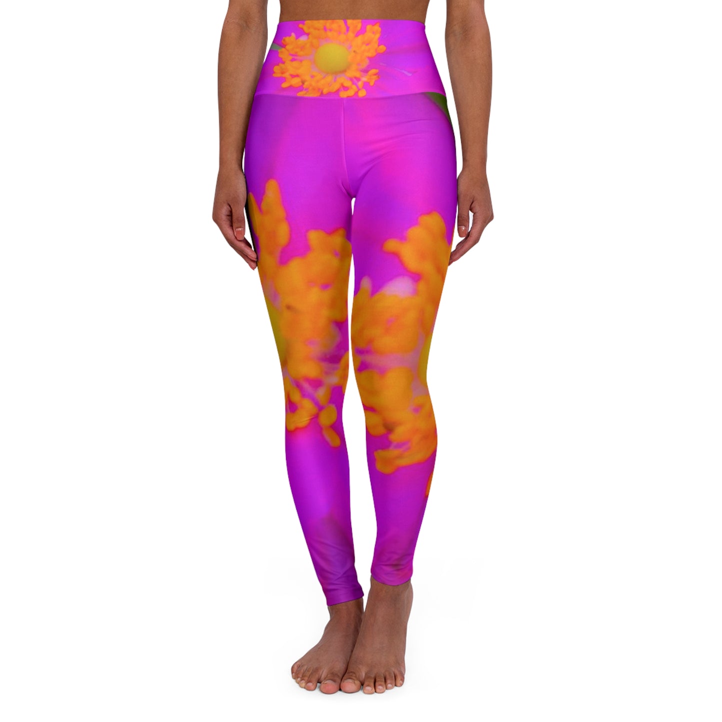 Floral Yoga Leggings, Lemon and Pink Exercise Pants High Waisted, Women's Fitness Leggings, Activewear Bottoms, Workout Tights, Yoga Clothes