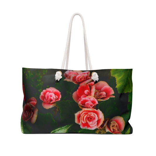 Ruby Rose Floral Rose Weekender Bag Wide-mouthed Durable Travel Floral Beach Tote with Rope Handles