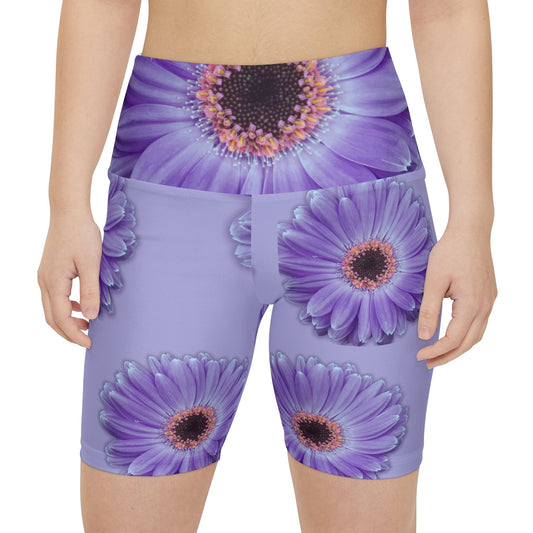 Lilac Floral Yoga Exercise Shorts for Women