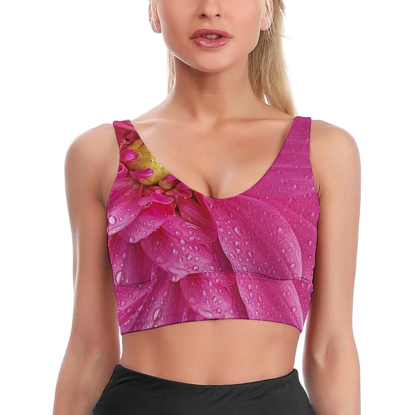 Pink Dahlia Sports Yoga Bra Floral Yoga Bra