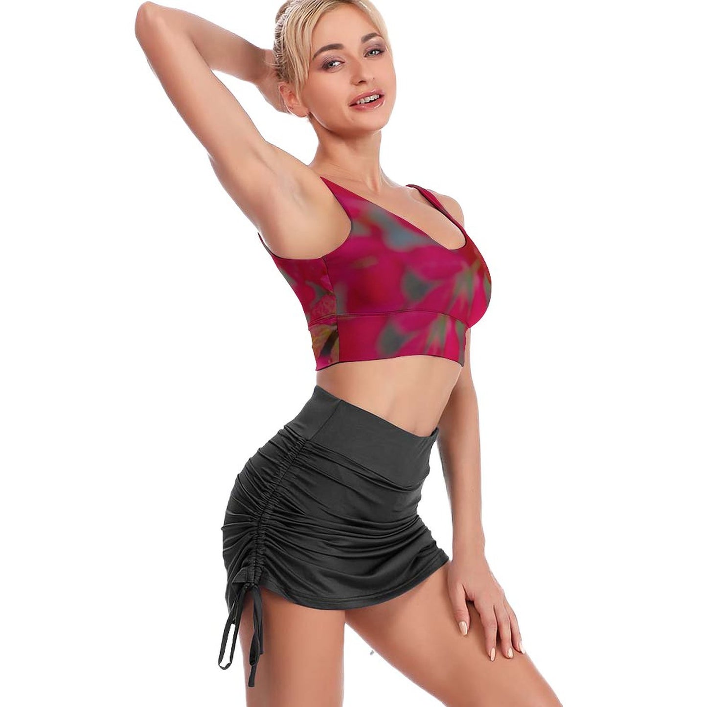 Beautifully Serene Mauve & Stone Sports Bra, Yoga Bra, Floral Red Bra Top