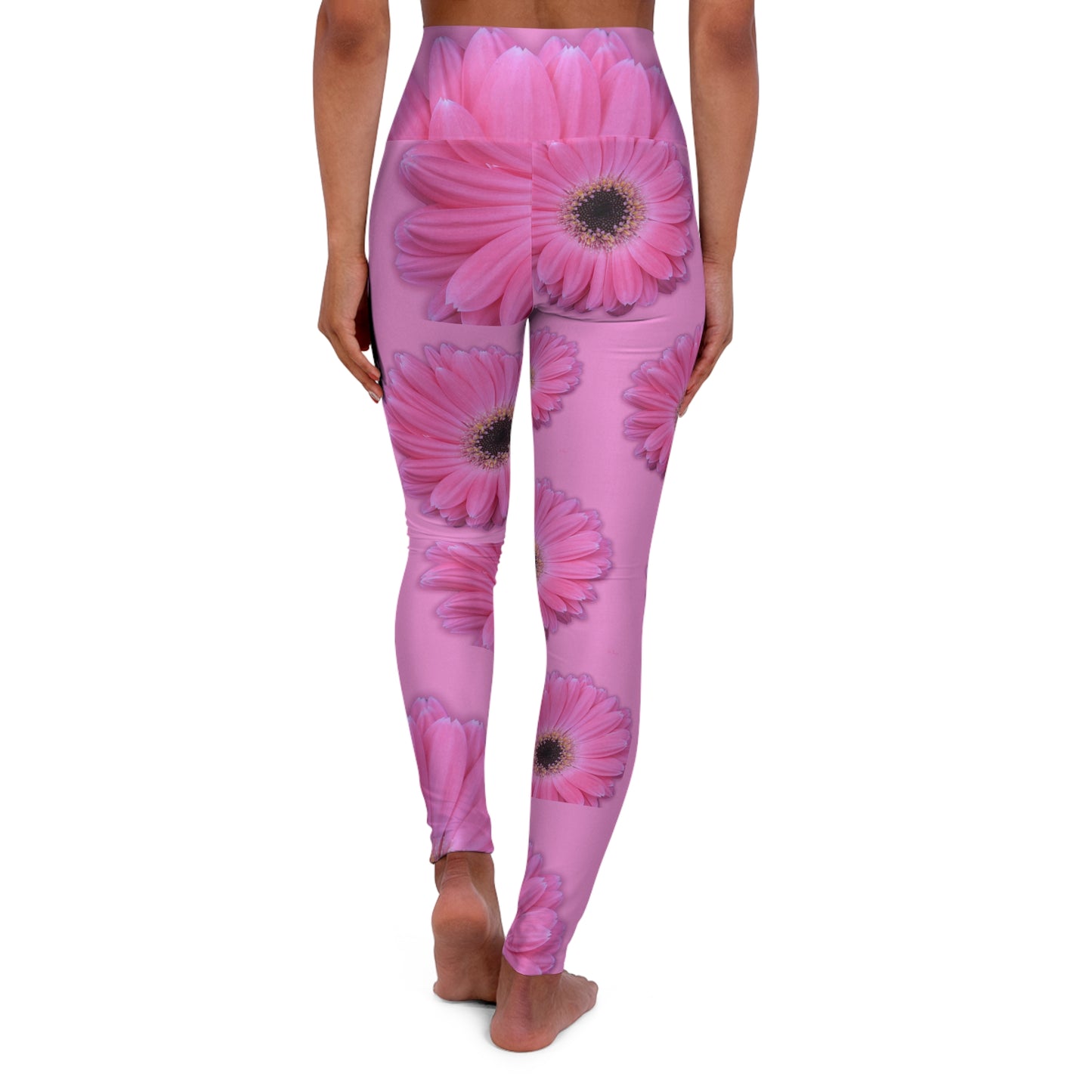 Pink Gerber Daisy High Waisted Yoga Leggings