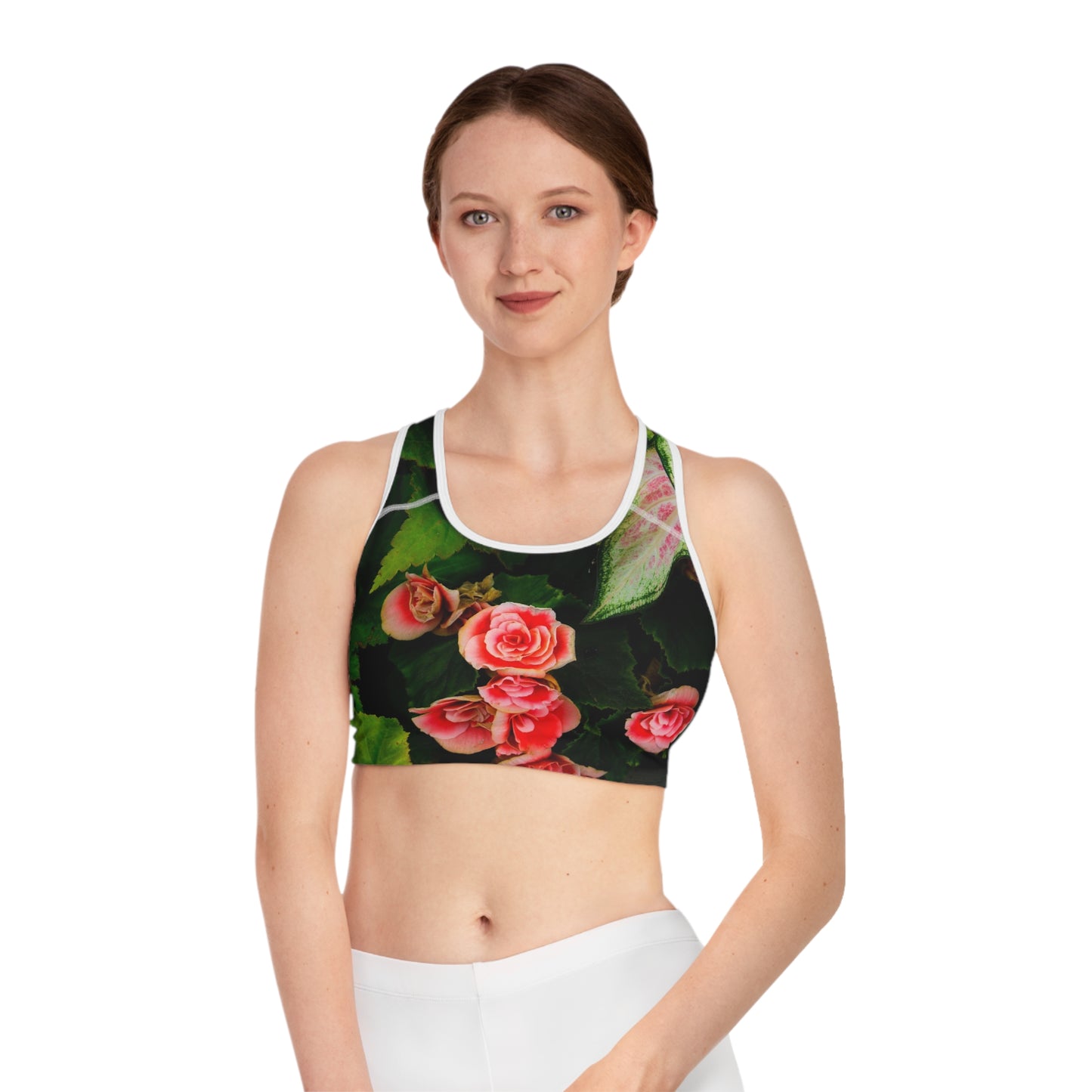 Red Rose Floral Womens Sports Exercise Bra