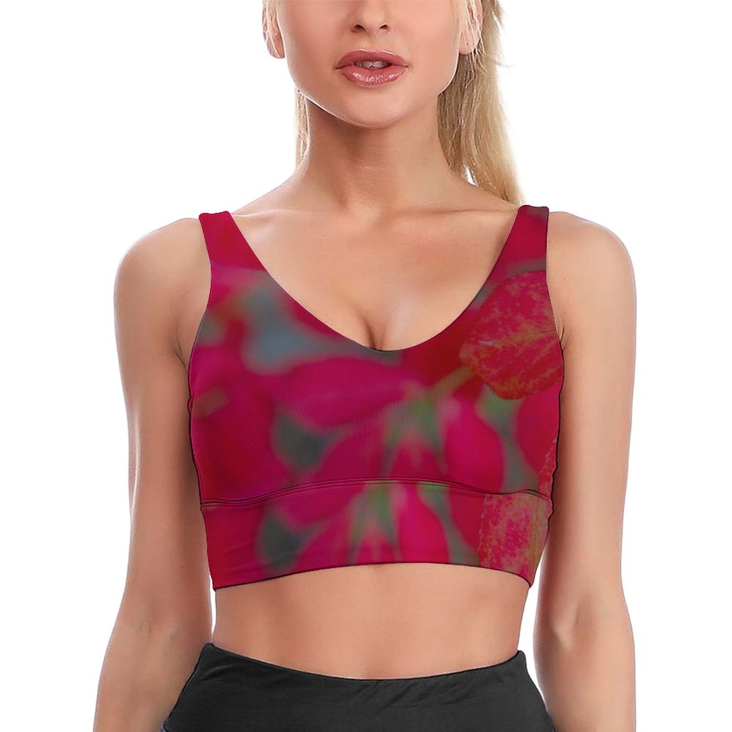 Beautifully Serene Mauve & Stone Sports Bra, Yoga Bra, Floral Red Bra Top