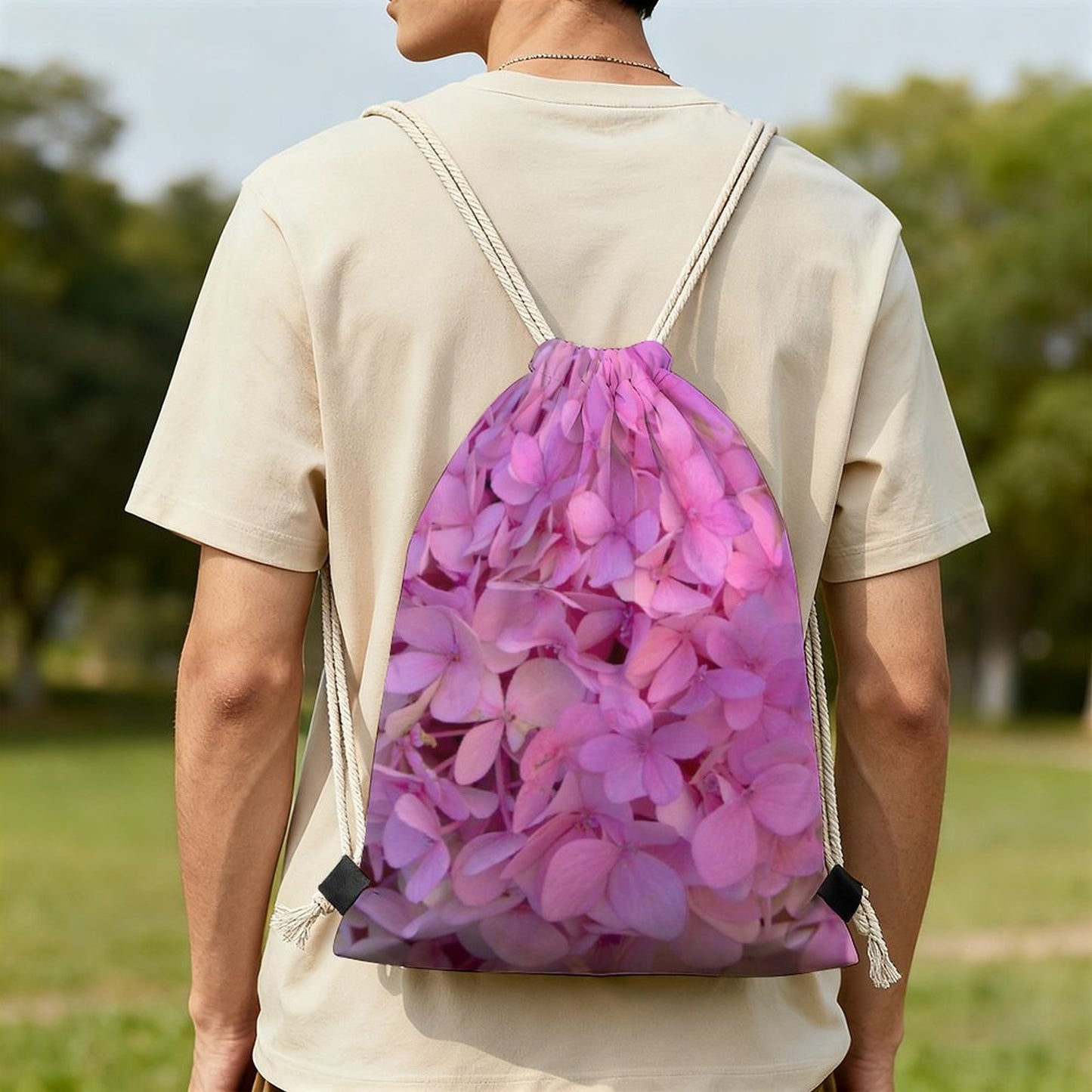 DTG Pink Hydrangea Drawstring Backpack