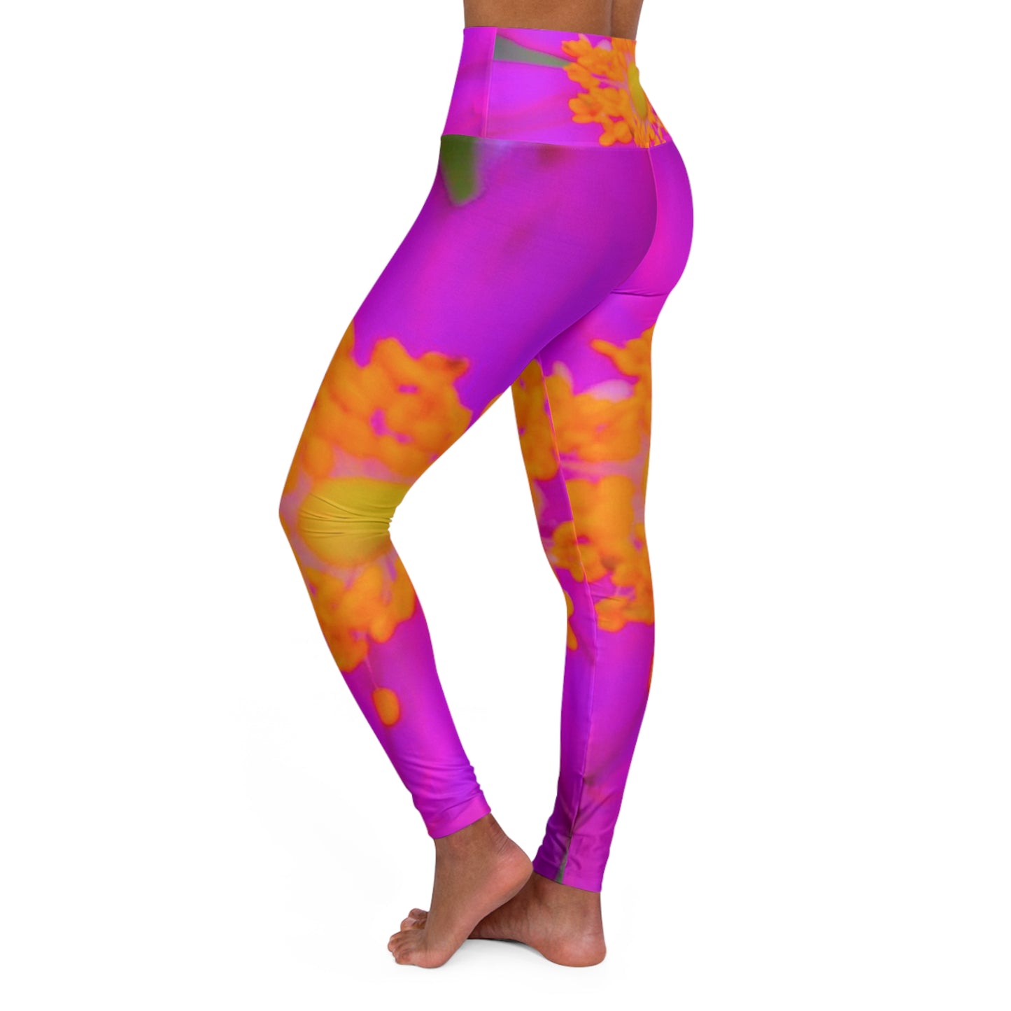 Floral Yoga Leggings, Lemon and Pink Exercise Pants High Waisted, Women's Fitness Leggings, Activewear Bottoms, Workout Tights, Yoga Clothes