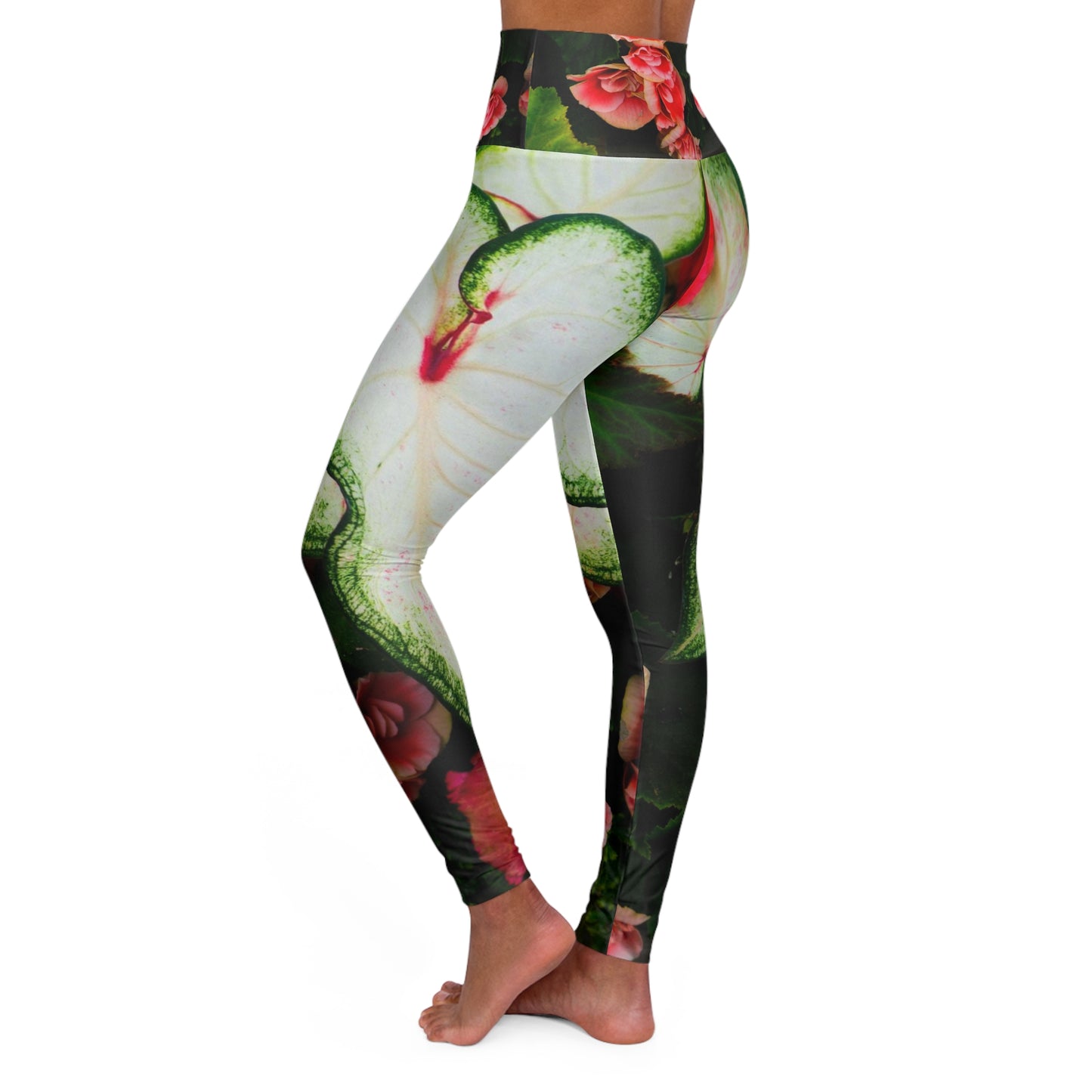 Red Rose Floral Yoga Leggings | High Waisted
