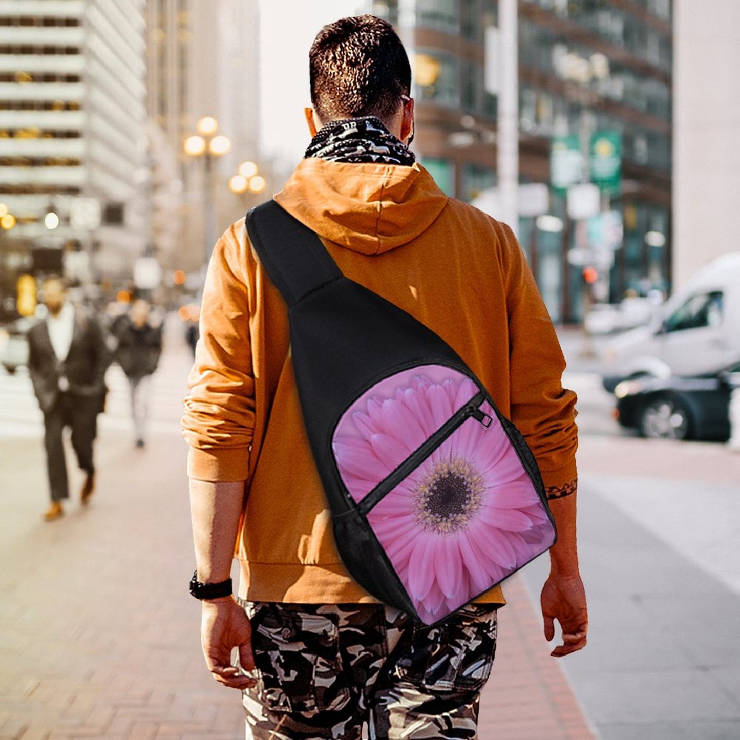 Pink Gerber Daisy Sling Bags with Single Shoulder