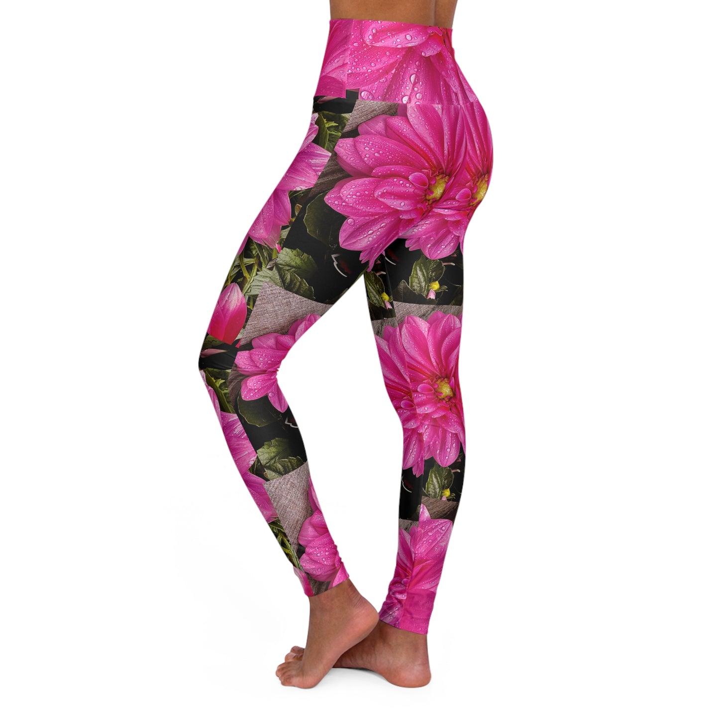 High Waisted Floral Yoga Leggings, Pint Floral Tight Yoga