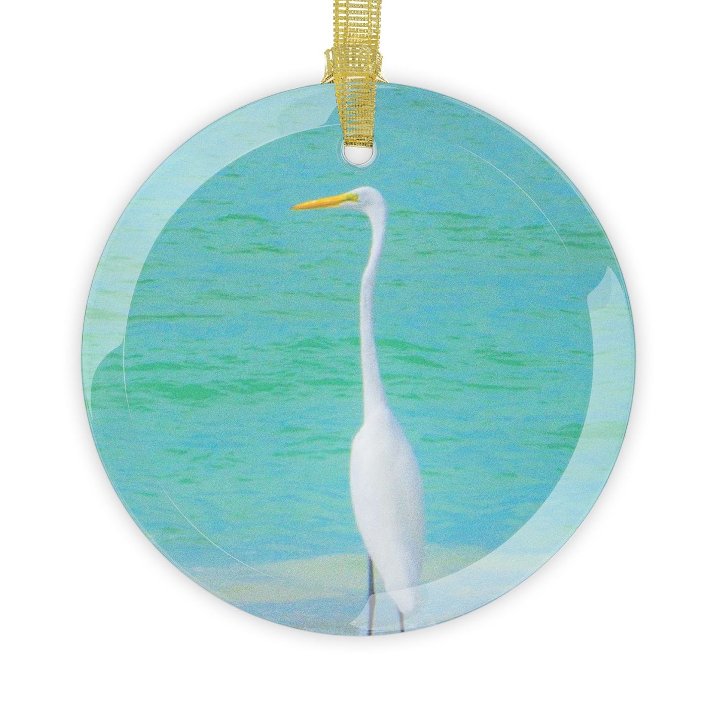 Snow Bird Crane Glass Ornament| Artistic Glass Ornament|Collectible Christmas Ornament| Coastal Christmas Ornament| Great Egret Christmas Ornament| Longboat Key|Nature Ornaments