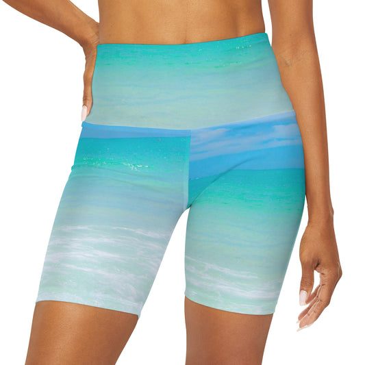 High Waisted Yoga Shorts | Ocean Inspired Shorts| Baby Blue