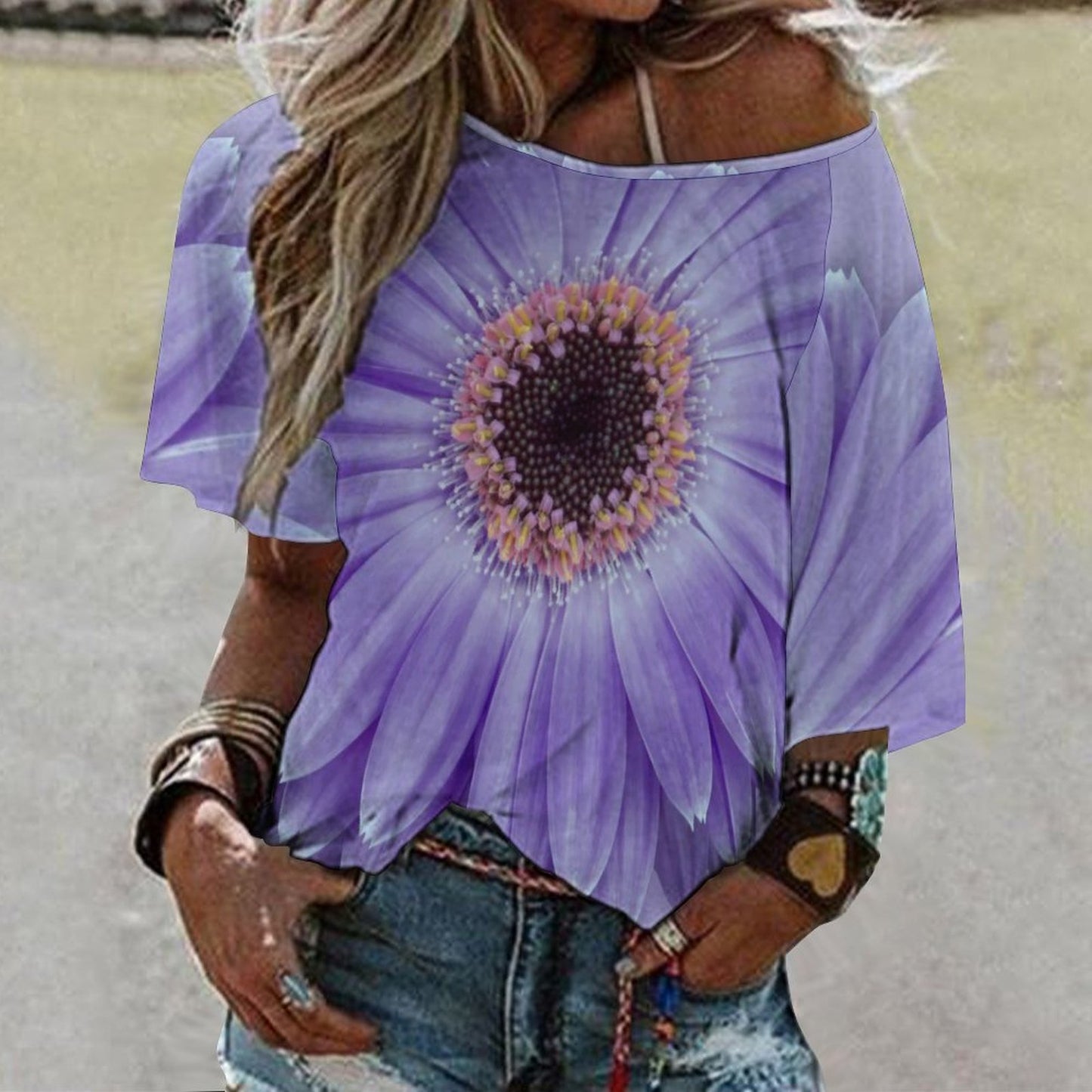 180gsm Women’s Off the Shoulder Half-Sleeve T-shirt