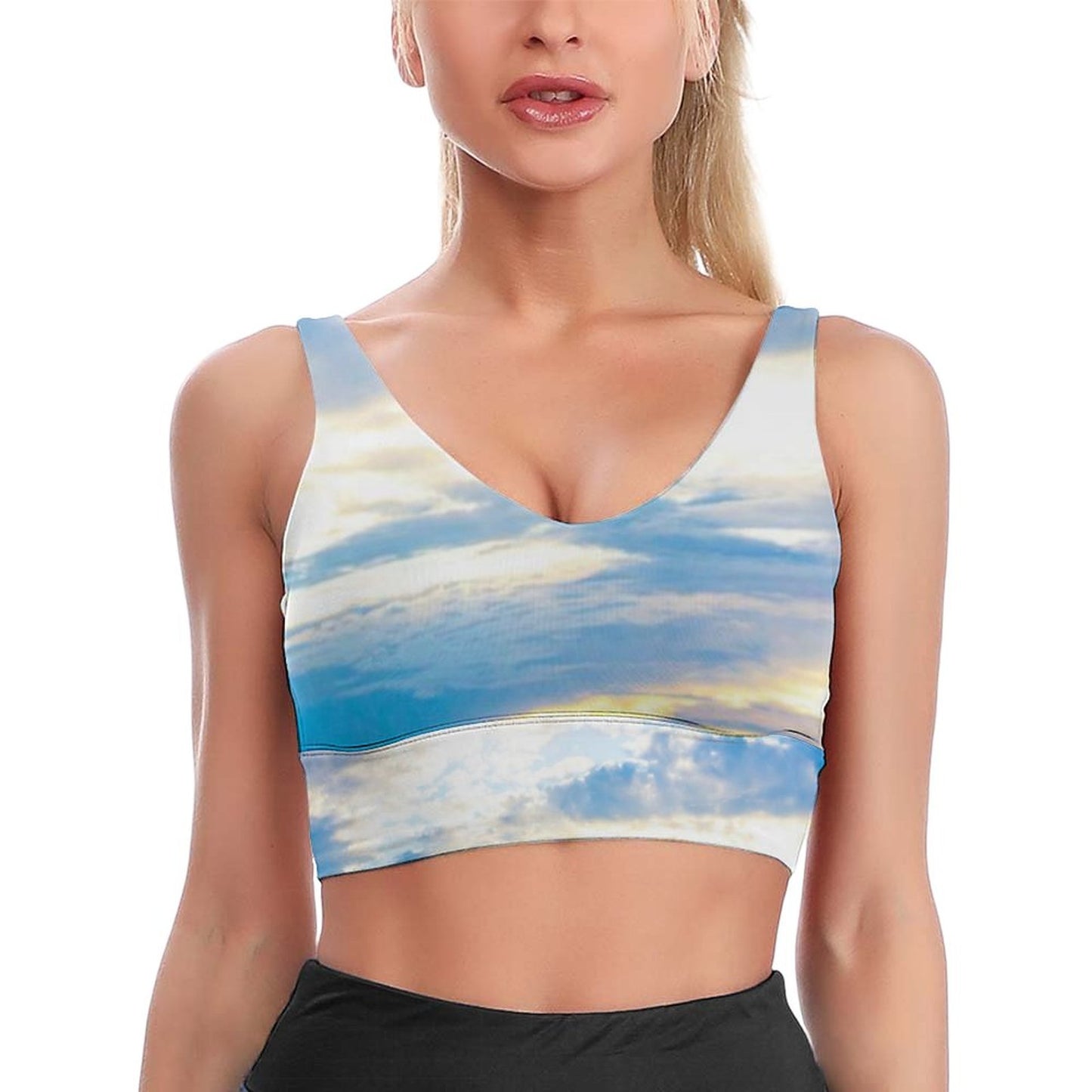 Sports Yoga Bra Blue Ice Sea Glass Blue Padded Bra