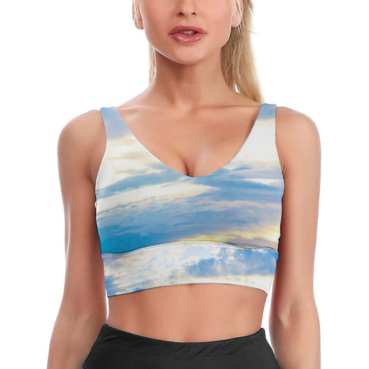 Sports Yoga Bra Blue Ice Sea Glass Blue Padded Bra