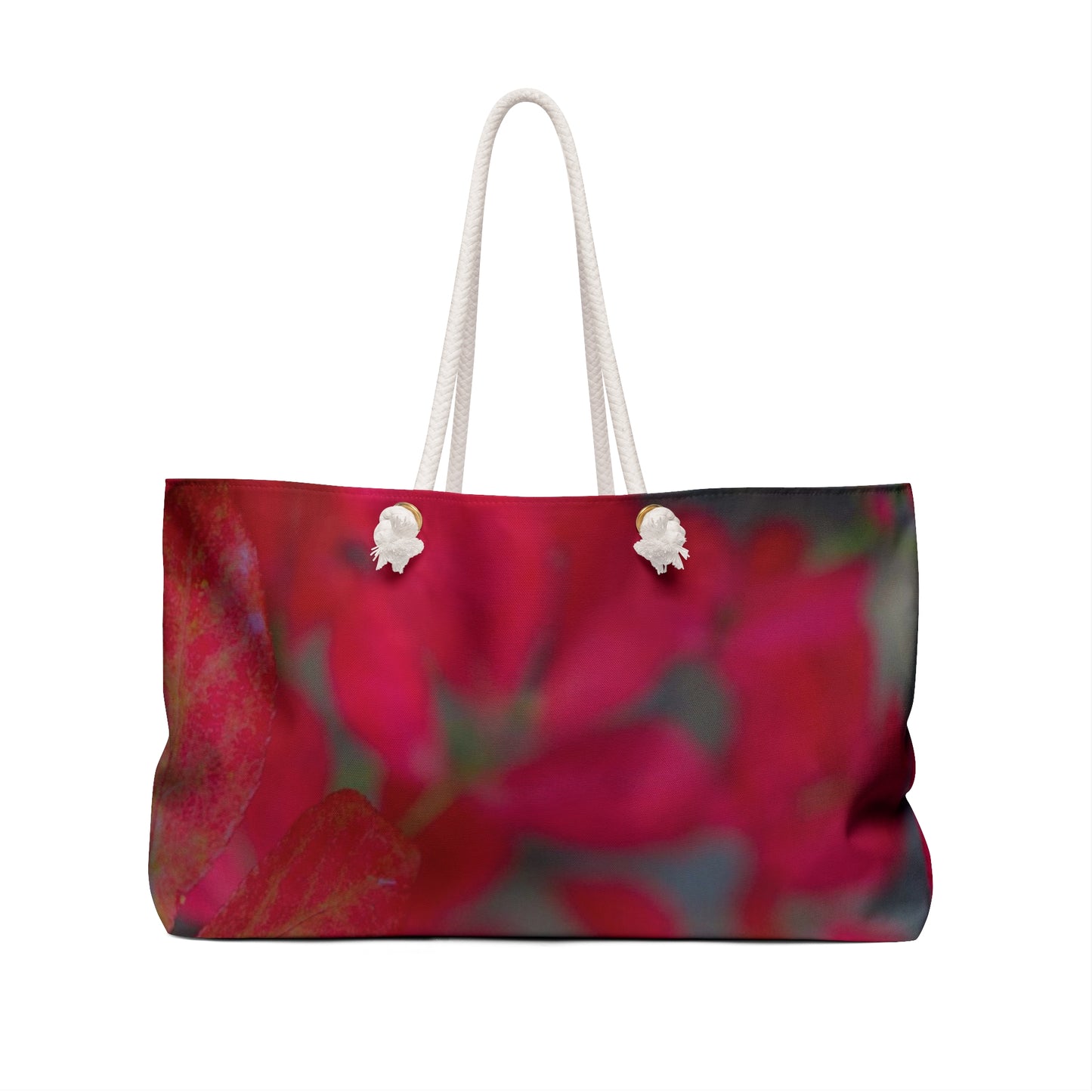 Red Floral Weekender Bag Durable Wide-mouthed  Travel Beach Bag with Rope Handles Flower Power