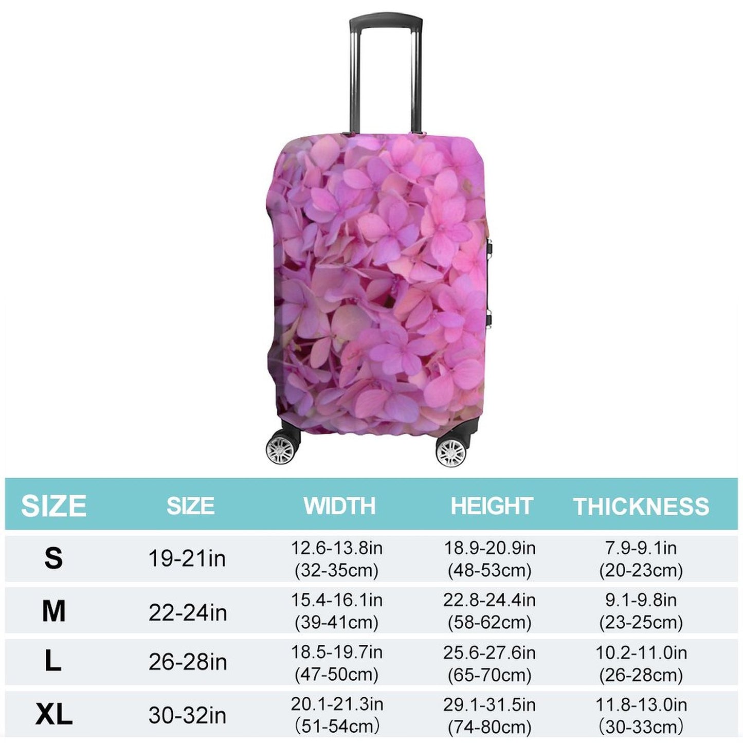 Hydrangea Floral Luggage Cover: Pink Flower Print Suitcase Protector