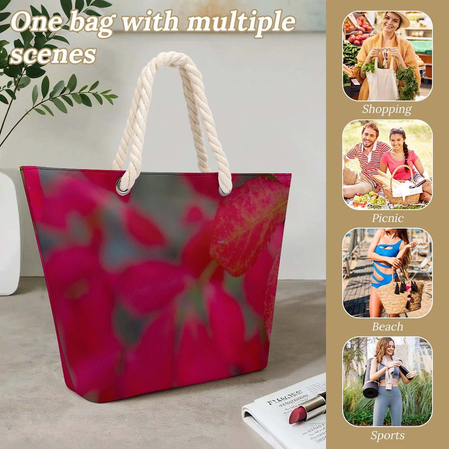 Mauve & Stone Large Jute Tote Bag(All-Over Printing)
