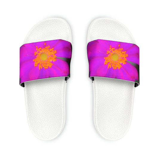 Flower Power Women's PU Slide Sandals Slide-on Floral Sandals For Women Summer Floral Slide Shoes