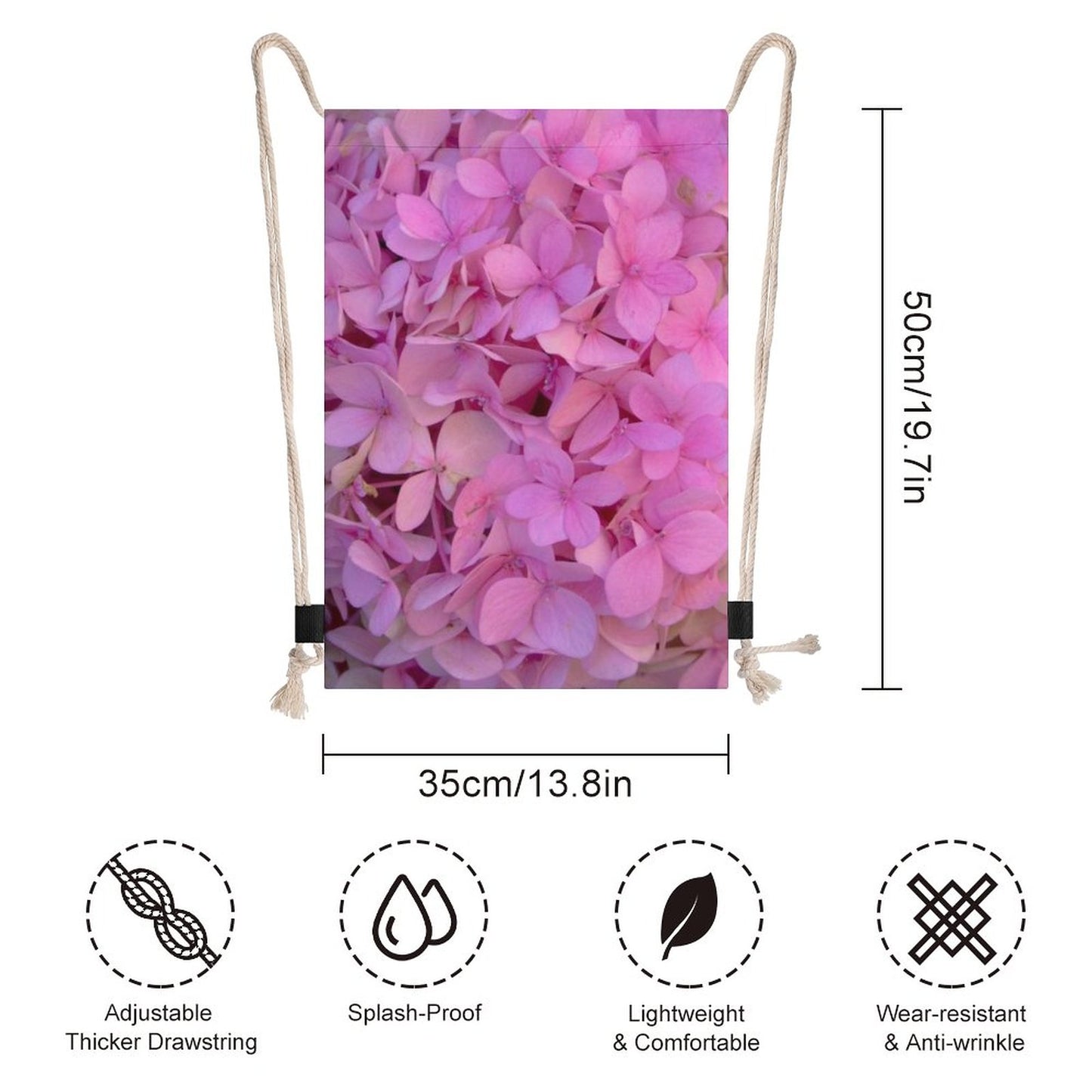 DTG Pink Hydrangea Drawstring Backpack