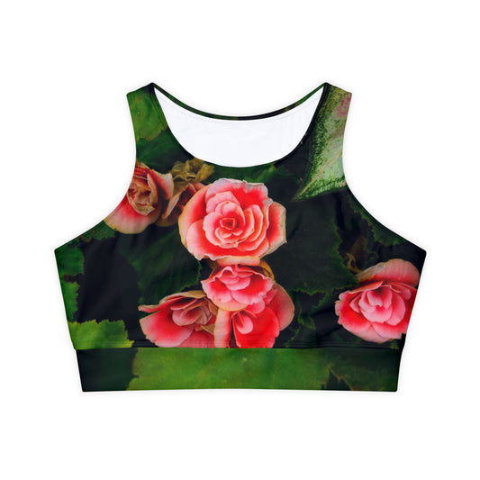 Padded Sports Bra|Fully Lined Racerback Yoga Top|Red Rose Floral|