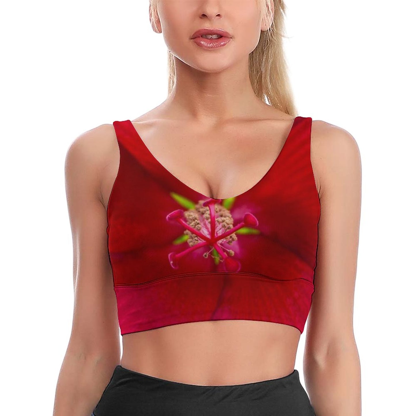 Scarlet Orchid Sports Bra, Ruby Red Bra Top, Floral Yoga Top