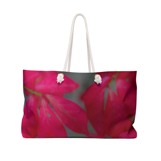 Red Floral Weekender Bag Durable Wide-mouthed  Travel Beach Bag with Rope Handles Flower Power