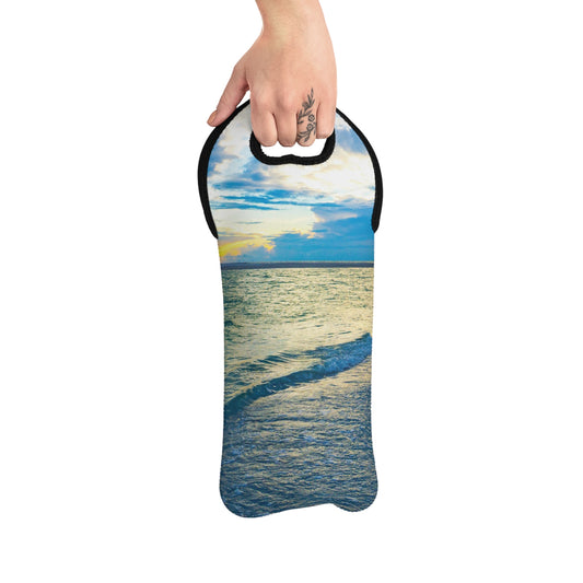 Blue Sea Glass Wine Tote Bag Wine Tote Bag Neoprene Wine Tote Bag  Insulated Wine Tote Bag Housewarming Gift
