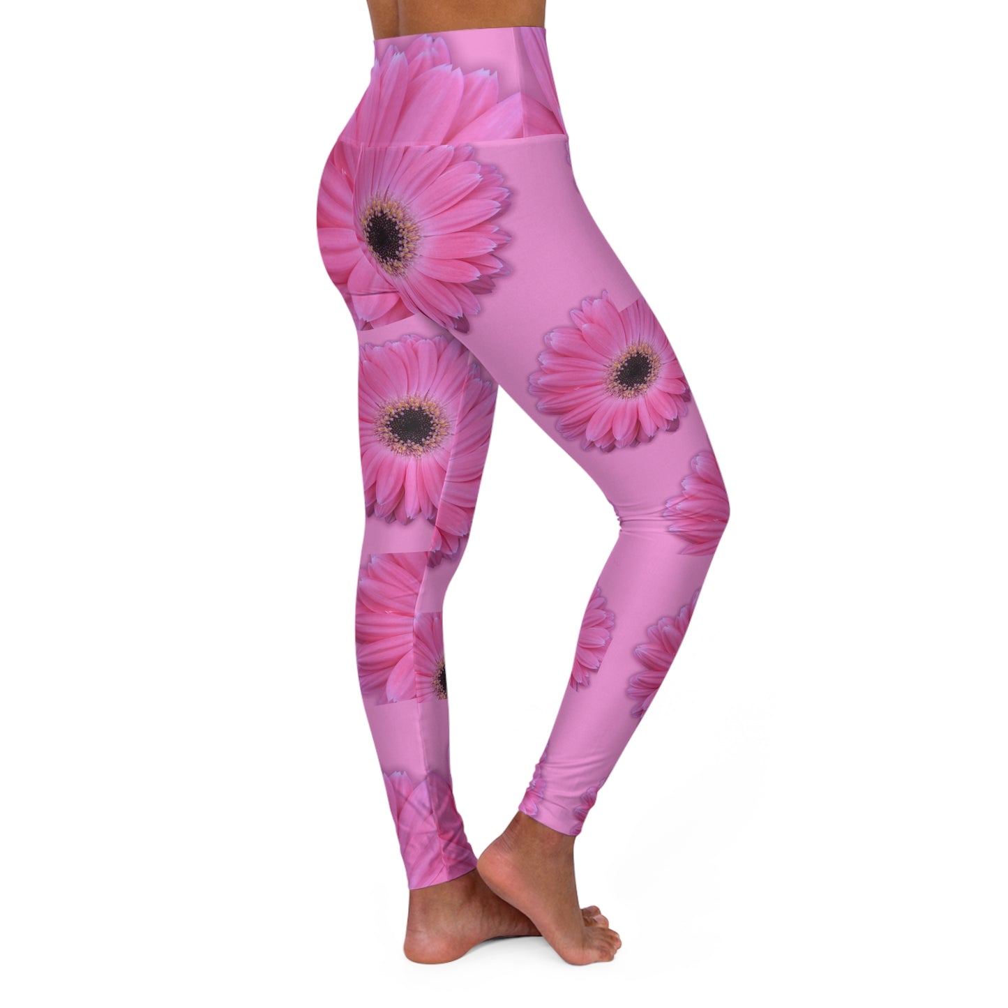 Pink Gerber Daisy High Waisted Yoga Leggings