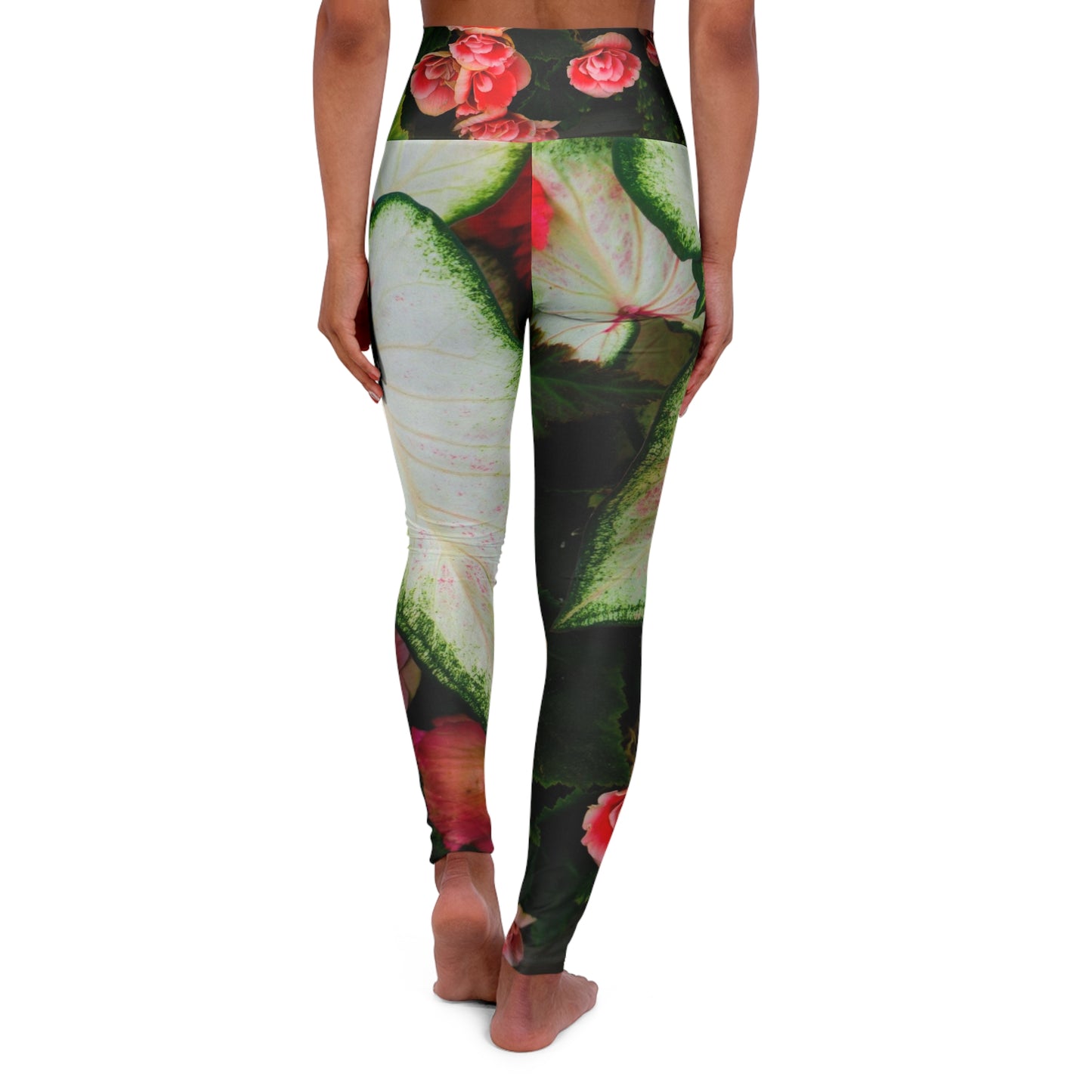 Red Rose Floral Yoga Leggings | High Waisted