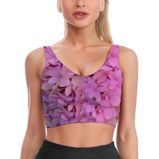 Blush Hydrangea Floral Sports Yoga Bra