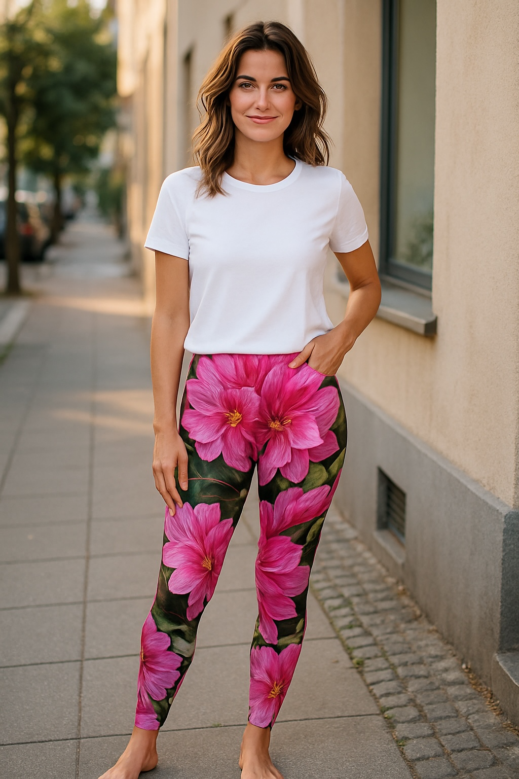 High Waisted Floral Yoga Leggings, Pint Floral Tight Yoga Pants, Workout Leggings, Thick & Stretchy Leggings
