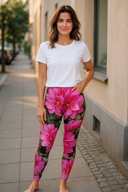 High Waisted Floral Yoga Leggings, Pint Floral Tight Yoga Pants, Workout Leggings, Thick & Stretchy Leggings
