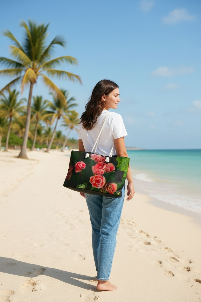 Floral Red Rose Weekender Bag