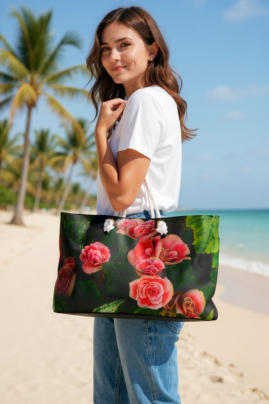 Floral Red Rose Weekender Bag