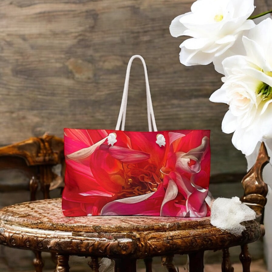 Red Ribbons of Color Floral Weekender Bag