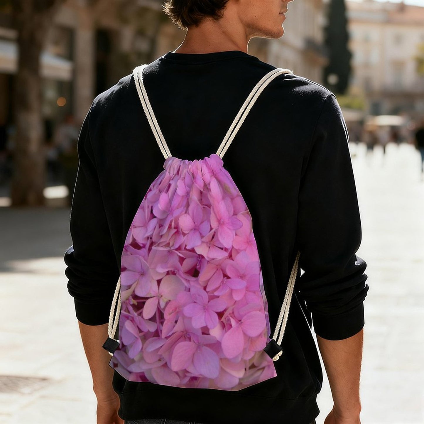DTG Pink Hydrangea Drawstring Backpack