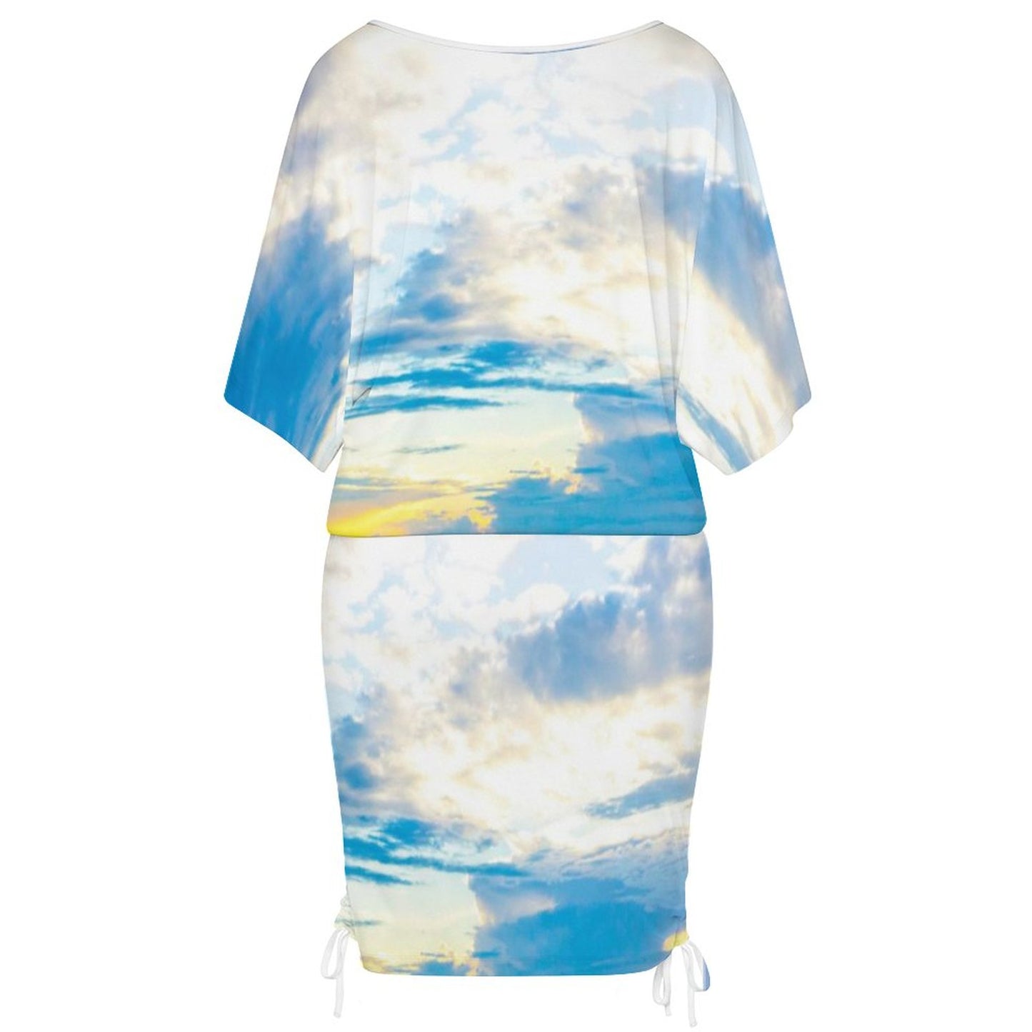 Blue Ice 180gsm Bat Sleeve Dress For Women Off The Shoulder Ocean Inspired Dress