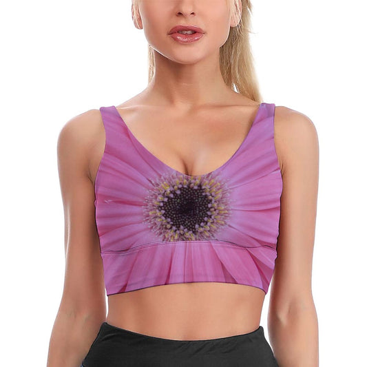 Pink Gerber Daisy Floral Sports Yoga Bra