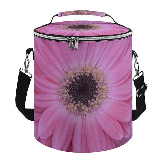 Round Pink Gerber Daisy Collapsible Insulated Cooler Bag with Shoulder Strap