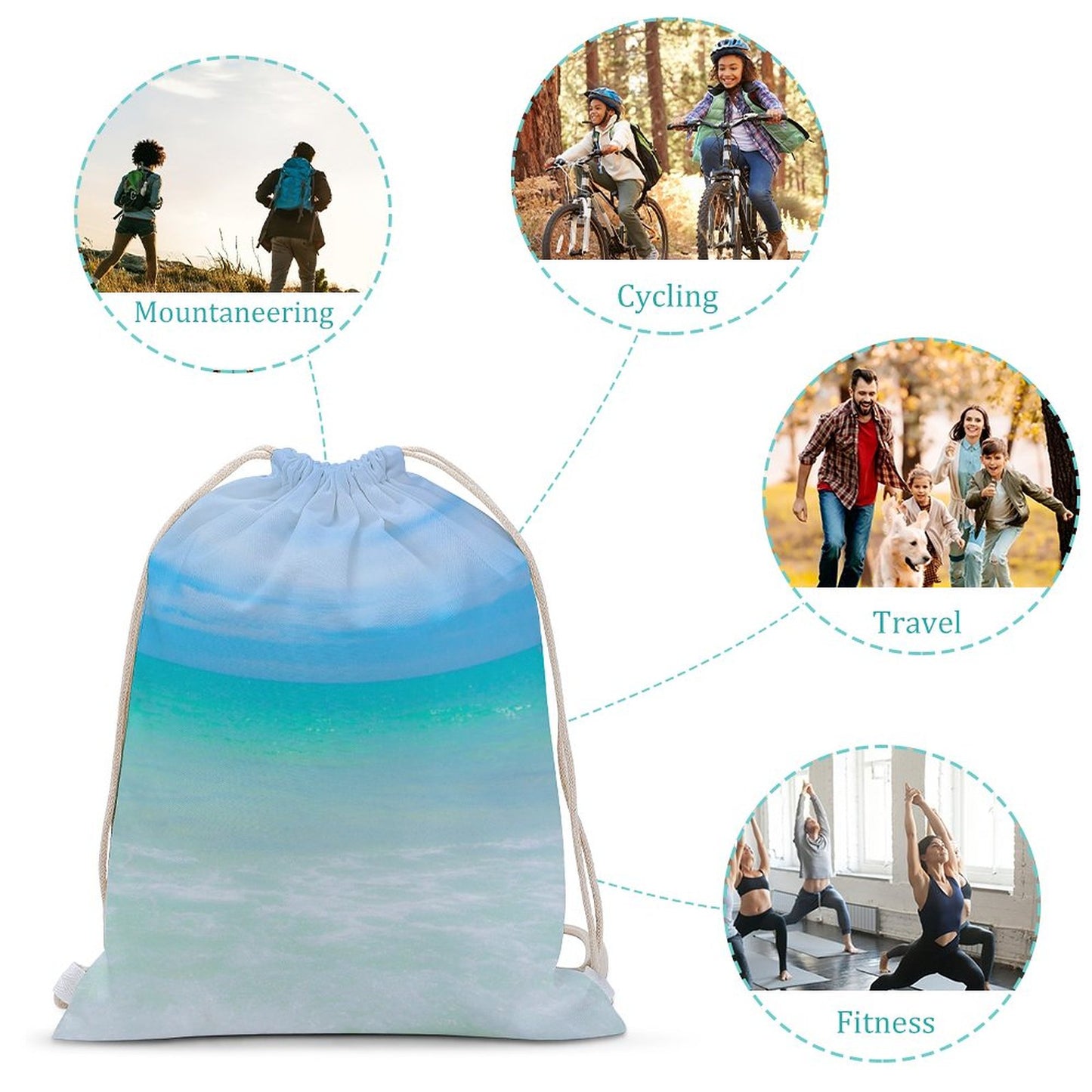Cotton Candy Sky Ocean Inspired Canvas Drawstring Bag