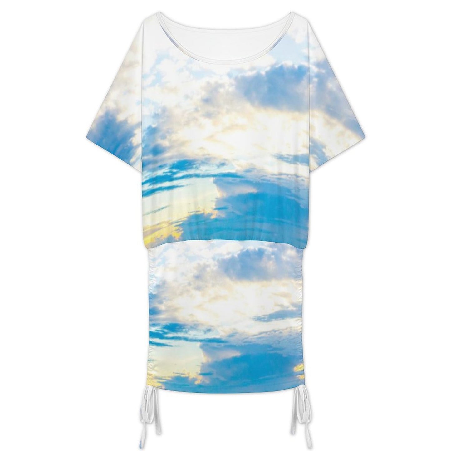 Blue Ice 180gsm Bat Sleeve Dress For Women Off The Shoulder Ocean Inspired Dress