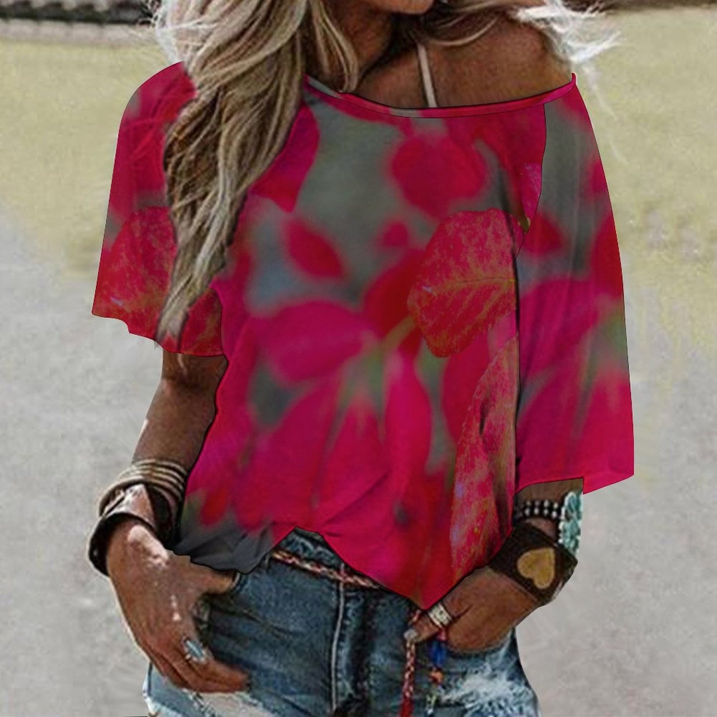 Mauve & Stone 180gsm Flowing Women’s Off the Shoulder Half-Sleeve T-shirt