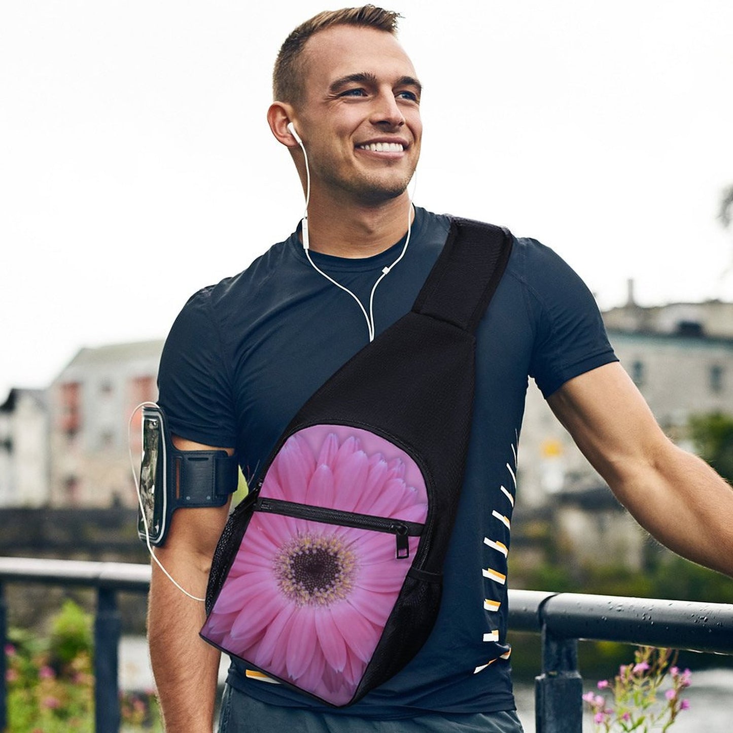Pink Gerber Daisy Sling Bags with Single Shoulder