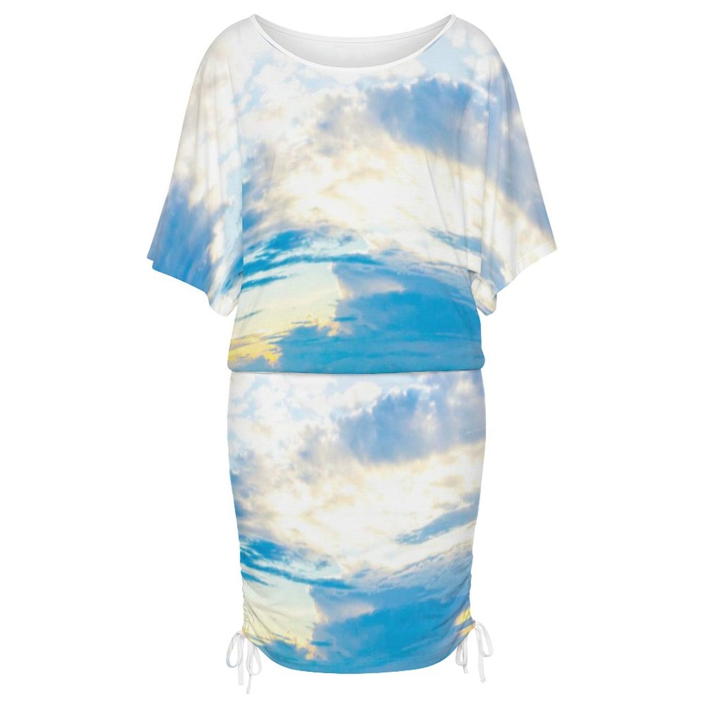 Blue Ice 180gsm Bat Sleeve Dress For Women Off The Shoulder Ocean Inspired Dress