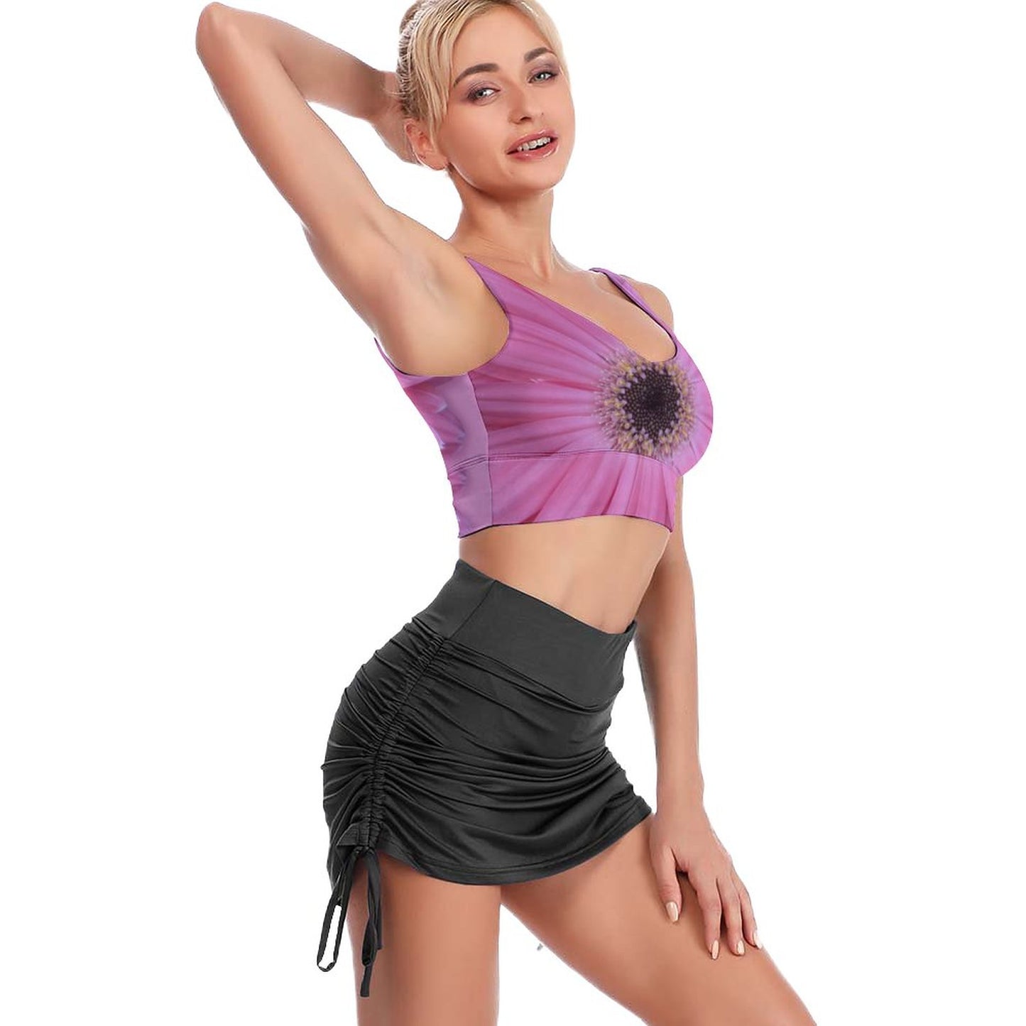 Pink Gerber Daisy Floral Sports Yoga Bra